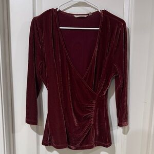 Soft Surroundings Velvet Wrap Blouse in Rich Burgundy